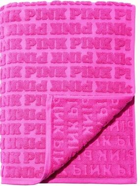 PINK Victoria's Secret Bright Pink Kids Bath Towel with Raised Logo
